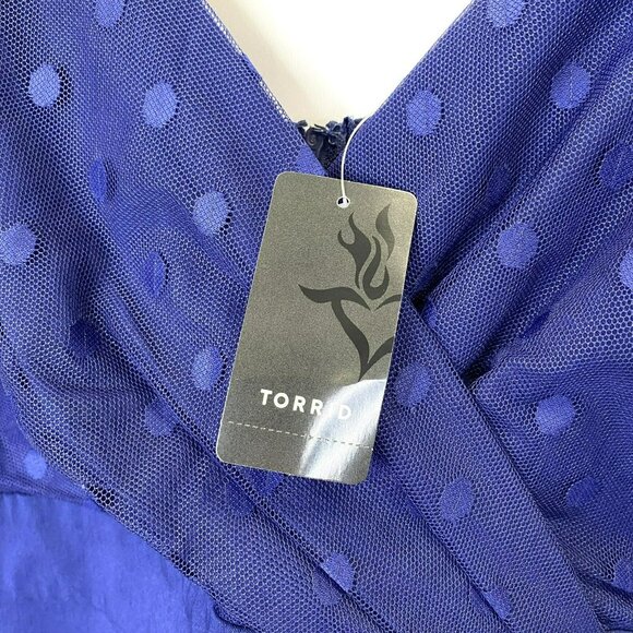 Torrid Dress Plus Size 26 4X Navy Blue Dot Surplice Cocktail Party NWT NEW - Picture 2 of 5